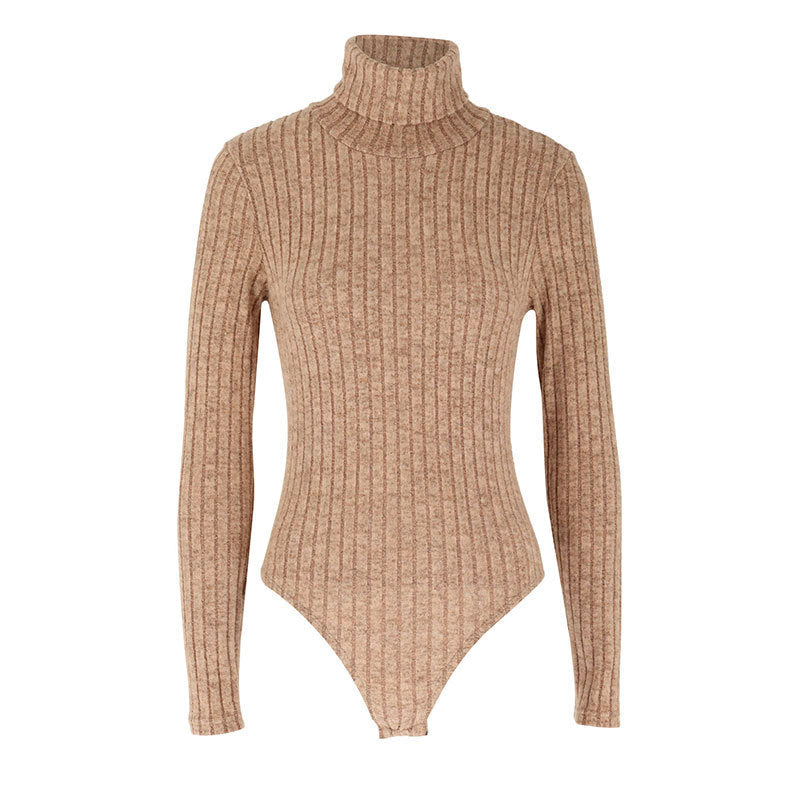 Bodycon Bodysuit with Turtleneck and Ribbed Knit