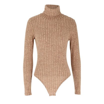 Bodycon Bodysuit with Turtleneck and Ribbed Knit