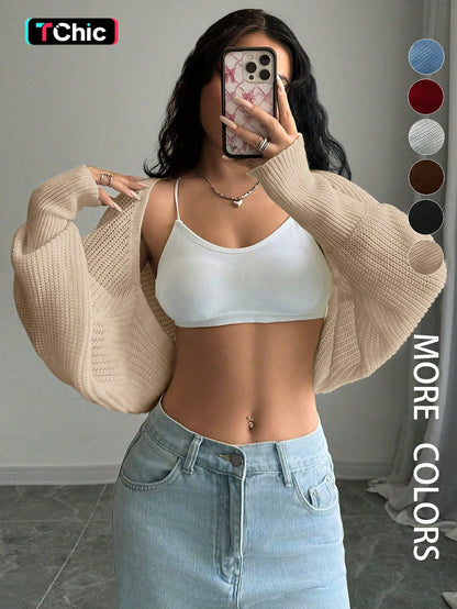 Loose-Fit Knit Shrug Cardigan with Long Sleeves
