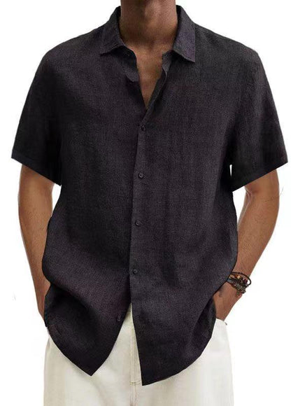 Solid Linen-Blend Short Sleeve Button-Down Shirt