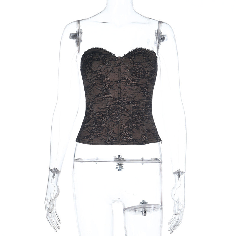 Strapless Lace Bustier Top with Structured Boning