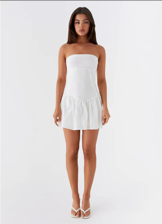 Strapless Tube Top Mini Dress with Spliced Drop Waist