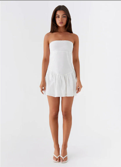 Strapless Tube Top Mini Dress with Spliced Drop Waist