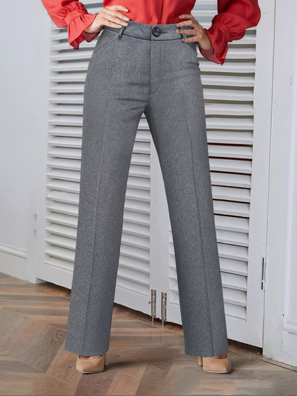 High-Waist Straight-Leg Trousers with Faux Wool Texture