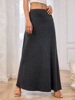 Solid Maxi Skirt with High-Waist and Knitted Fabric