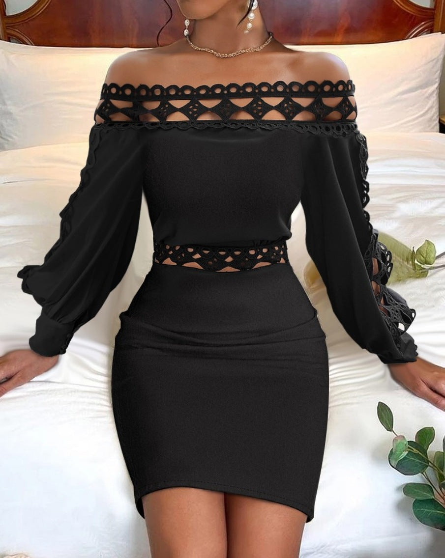 Bodycon Dress with Off-Shoulder and Cut-Out Lace