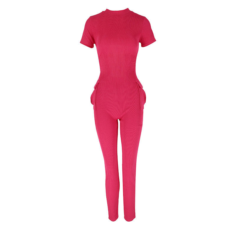 Bodycon Ribbed Jumpsuit with Mock Neck and Backless Detail