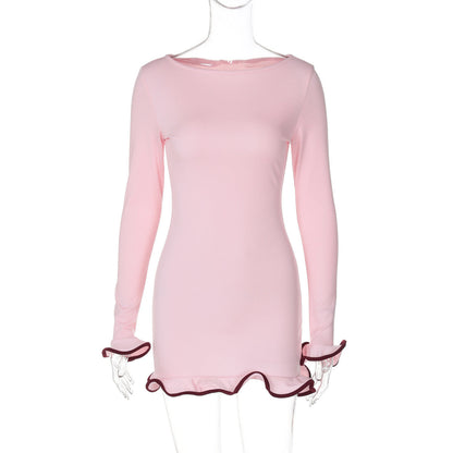 Bodycon Mini Dress with Lettuce Edge Hem and Cuffs
