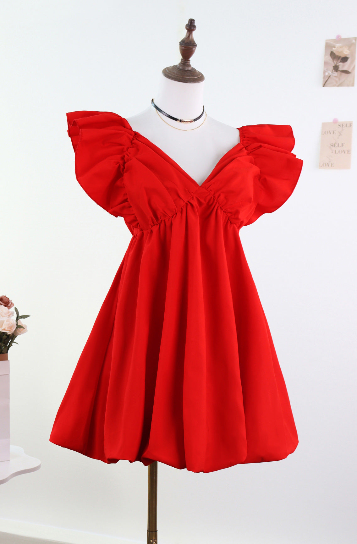 Babydoll Mini Dress with Ruffled Sleeves and Bubble Hem
