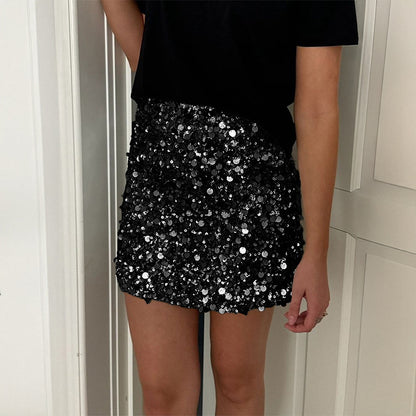 Bodycon Sequin Mini Skirt in Knitted Fabric