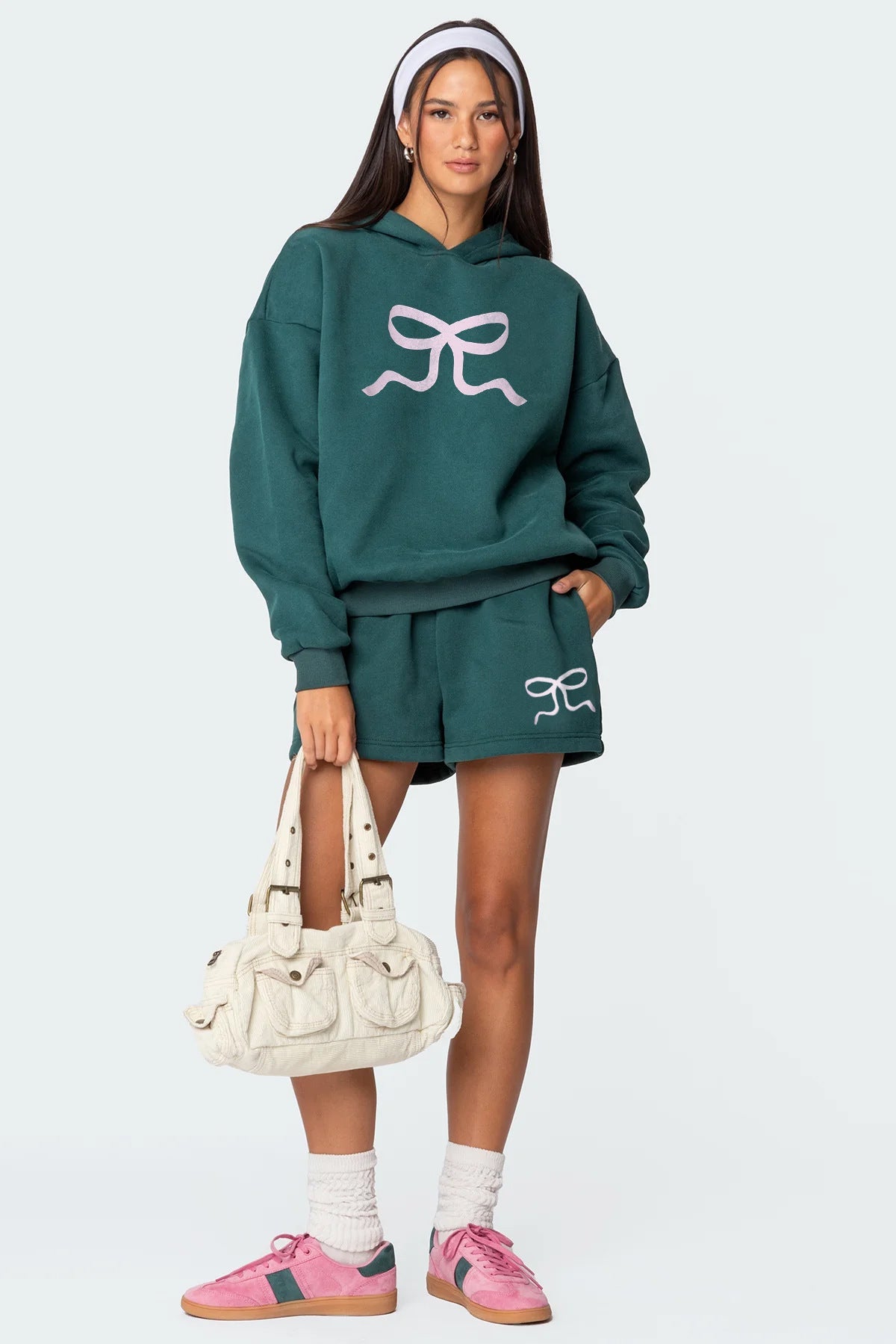 Oversized Sweatshirt and Wide-Leg Pants Set with Bow Print
