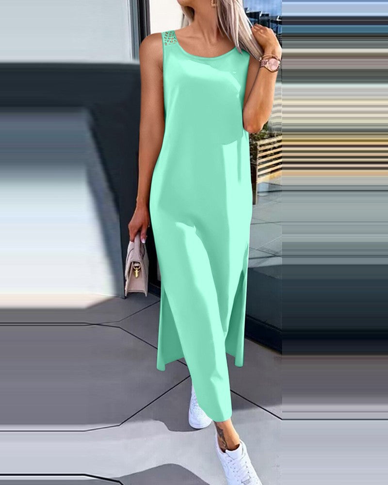 Sleeveless Maxi Dress with Hollow-Out Back and Side Slits