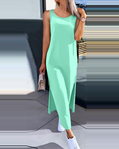 Sleeveless Maxi Dress with Hollow-Out Back and Side Slits