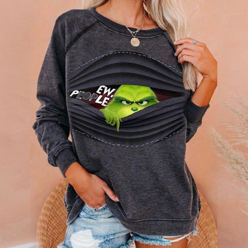 Monster Graphic Raglan Sweatshirt with Round Neck