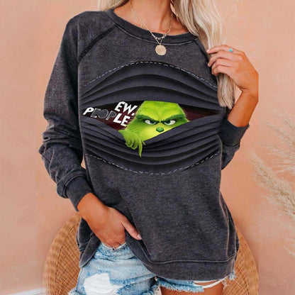 Monster Graphic Raglan Sweatshirt with Round Neck