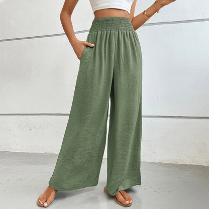 Casual Wide-Leg Pants with High Smocked Waist
