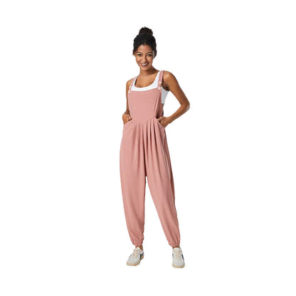 Pleated Bib Overalls with Button Straps and Elastic Cuffs