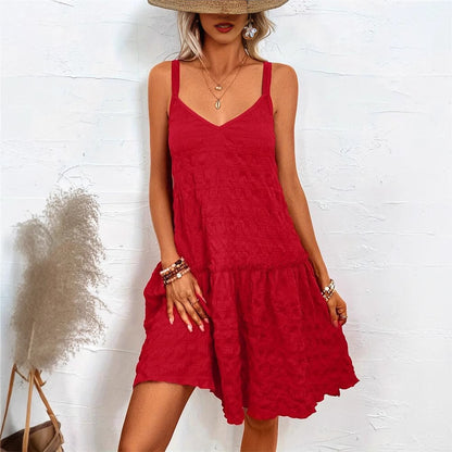 Textured A-Line Cami Dress with Criss-Cross Back and Tiered Hem