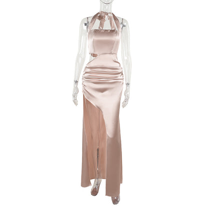 Bodycon Maxi Dress with Halter Neck and Side Cutout