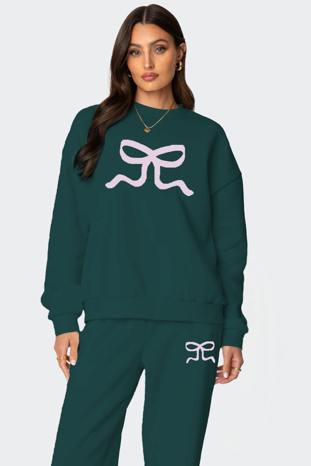 Oversized Sweatshirt and Wide-Leg Pants Set with Bow Print