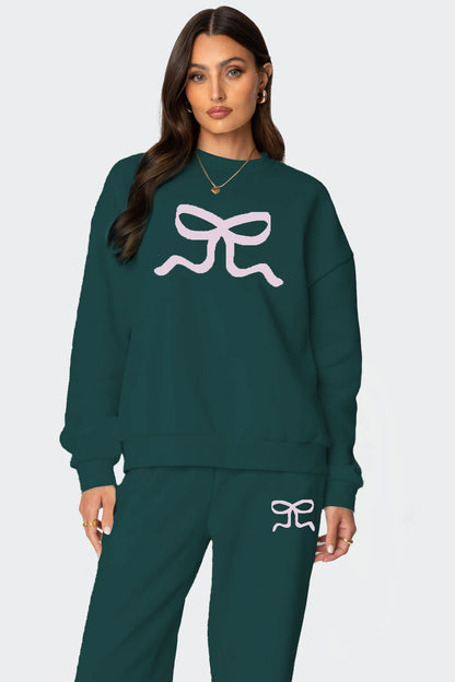 Oversized Sweatshirt and Wide-Leg Pants Set with Bow Print