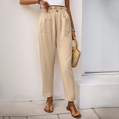 Tapered Ankle Pants with Paperbag Waist and Patch Pockets