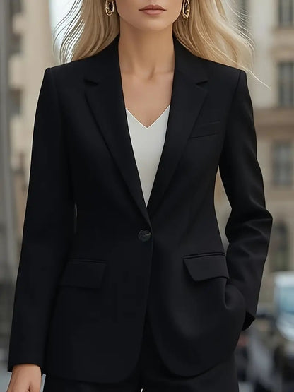 Solid Single-Button Blazer with Notched Lapels