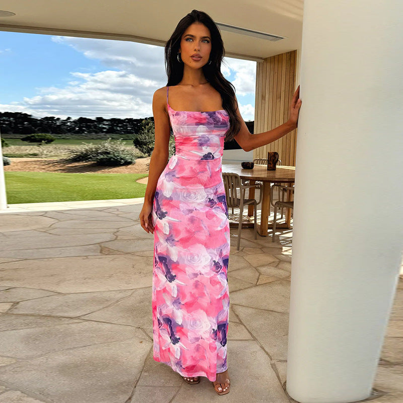 Floral Print Bodycon Maxi Dress with Square Neckline
