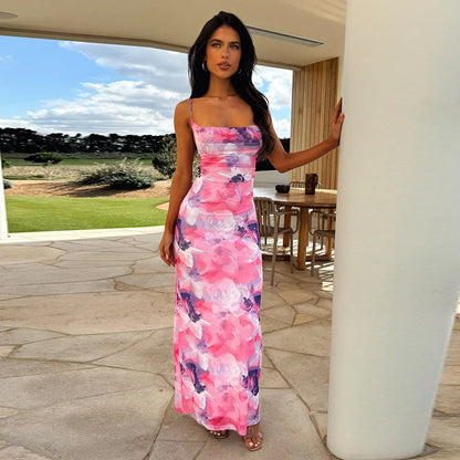 Floral Print Bodycon Maxi Dress with Square Neckline