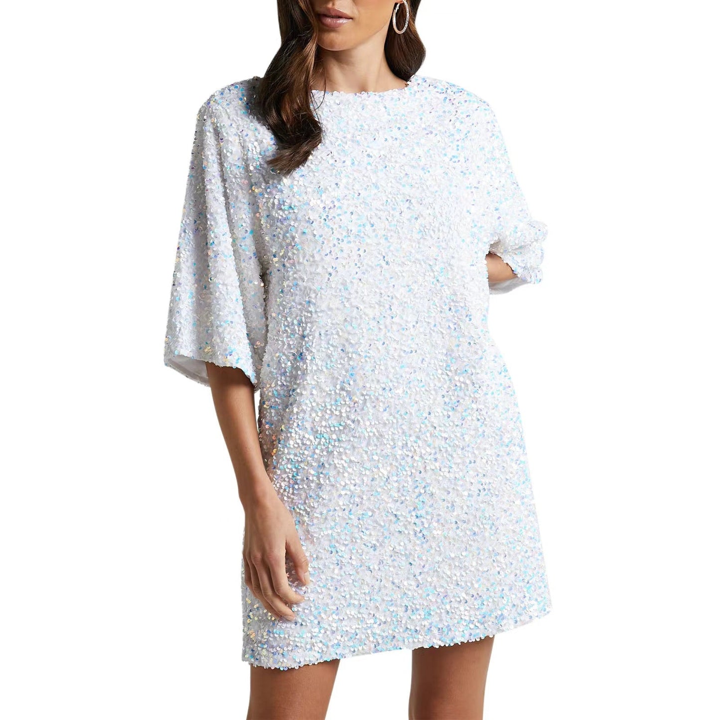 Sequined Shift Mini Dress with Half Sleeves