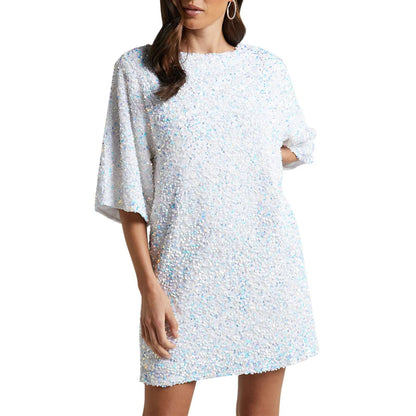 Sequined Shift Mini Dress with Half Sleeves