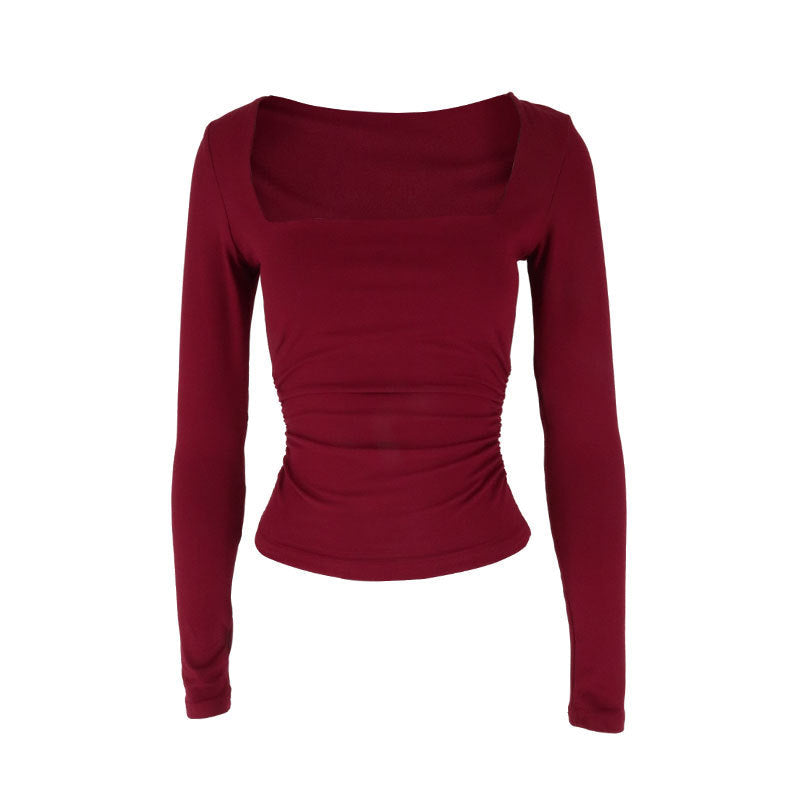 Slim Fit Square Neck Long Sleeve Cropped Top