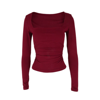 Slim Fit Square Neck Long Sleeve Cropped Top