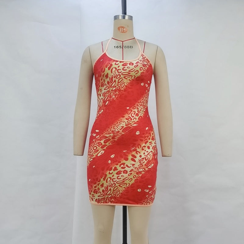 Leopard Print Bodycon Mini Dress with Halterneck