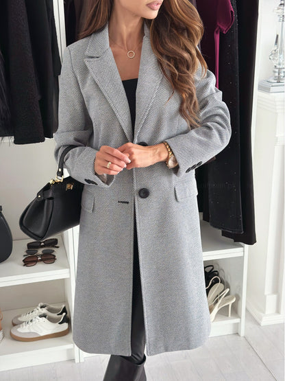 Solid Long Coat with Notched Lapel