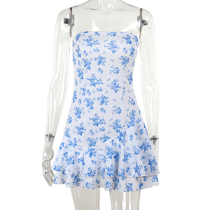 Strapless Floral Mini Dress with Tiered Ruffle Hem