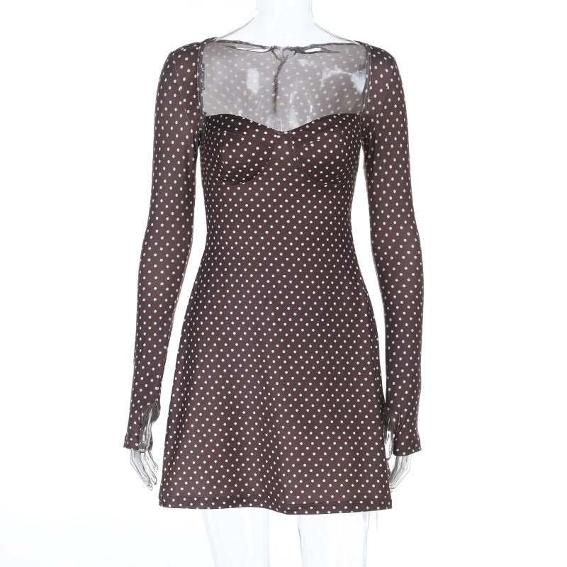 Polka Dot Bodycon Mini Dress with Sweetheart Neckline