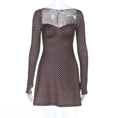 Polka Dot Bodycon Mini Dress with Sweetheart Neckline