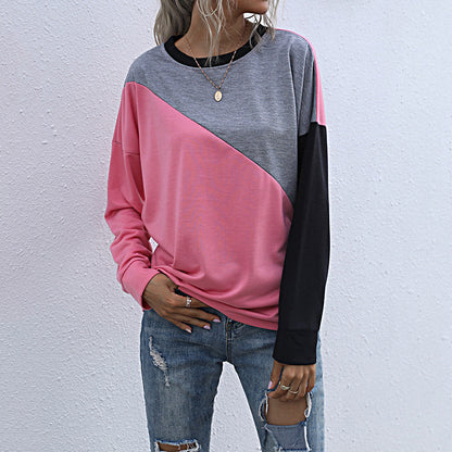 Color-Blocked Relaxed Pullover with Crewneck and Long Sleeves