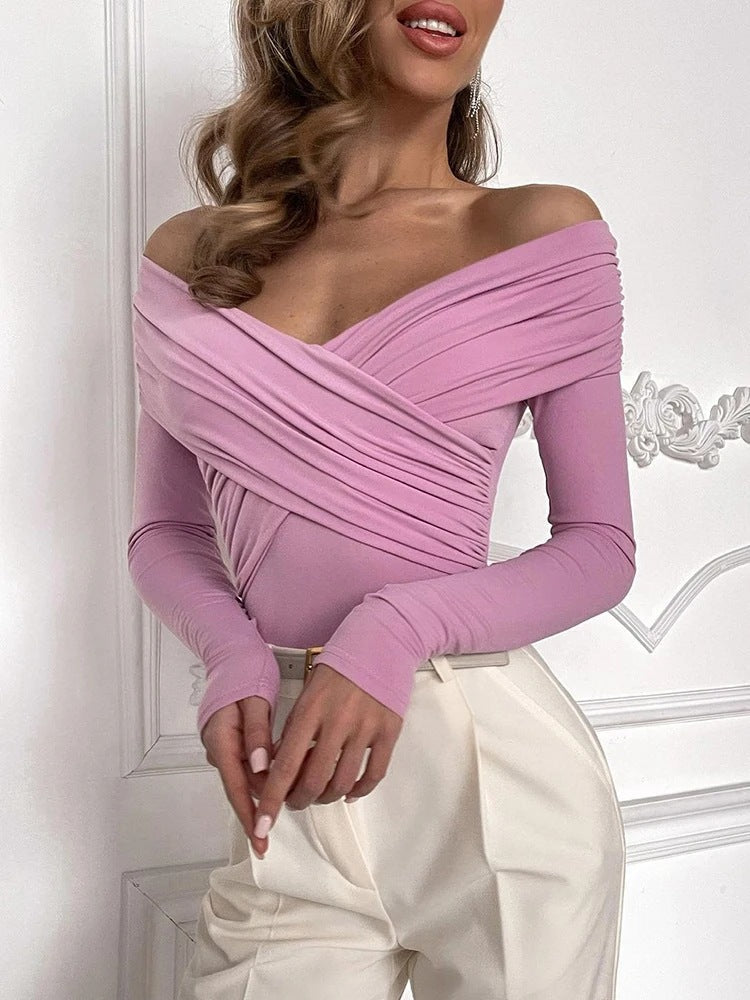 Bodycon Off-Shoulder Bodysuit with Ruched Cross-Front Detail