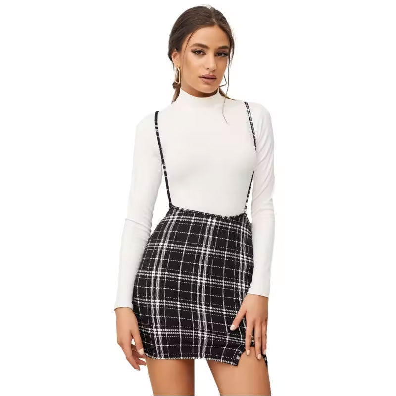 Knitted Checkered Suspender Dress with Bodycon Fit