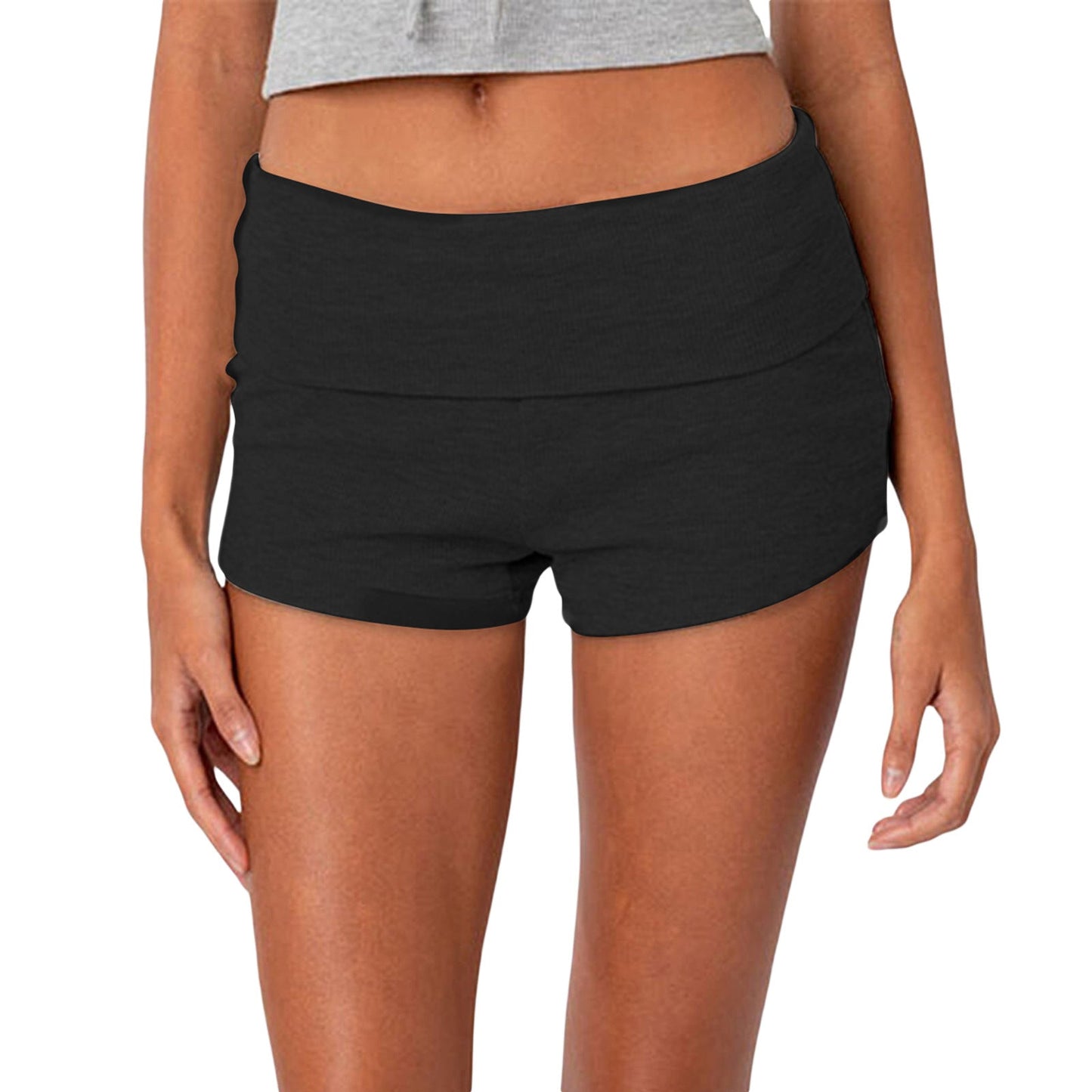 Mid-Rise Bodycon Hot Pants with Wide Ribbed Waistband