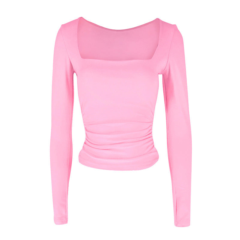 Slim Fit Square Neck Long Sleeve Cropped Top