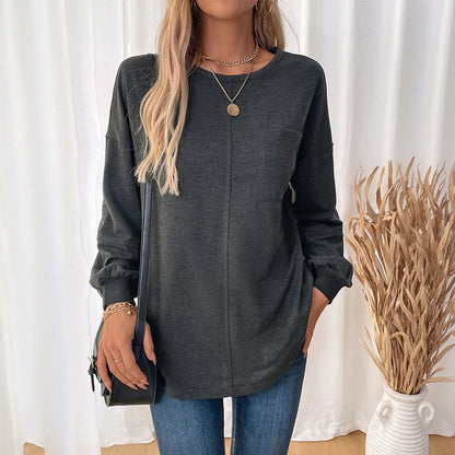 Loose Fit Solid Sweatshirt with Chest Pocket and Gathered Sleeves
