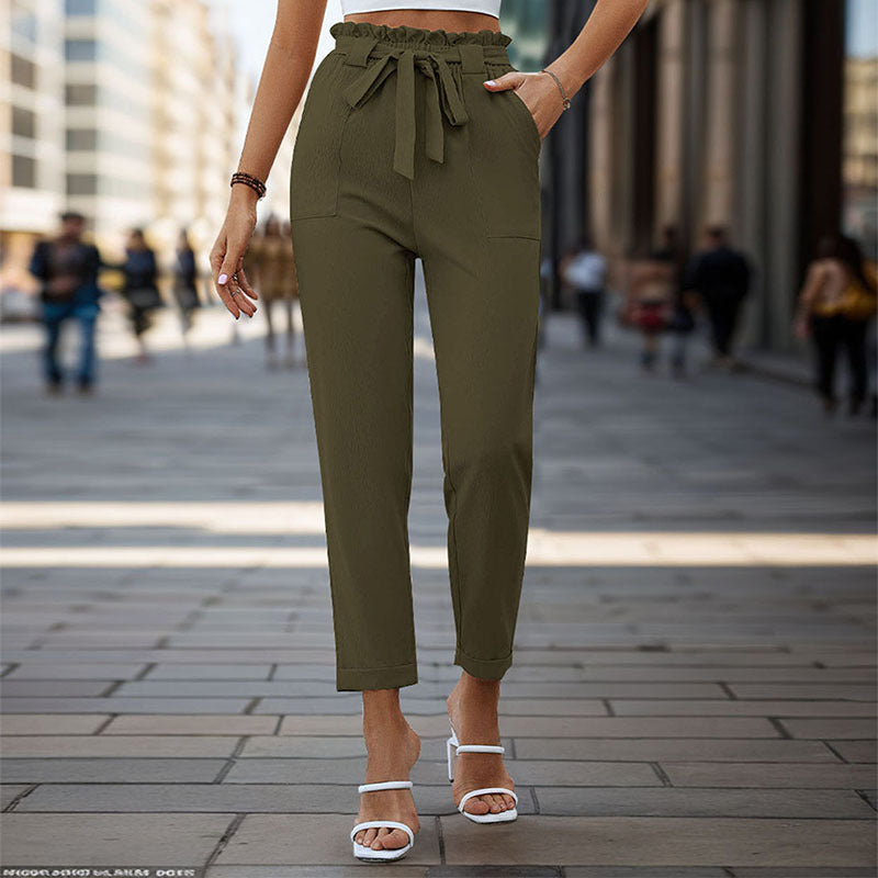 Straight-Leg Cropped Pants with Paperbag Tie-Waist
