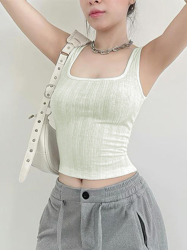 Slim Fit Ribbed Tank Top with Square Neck