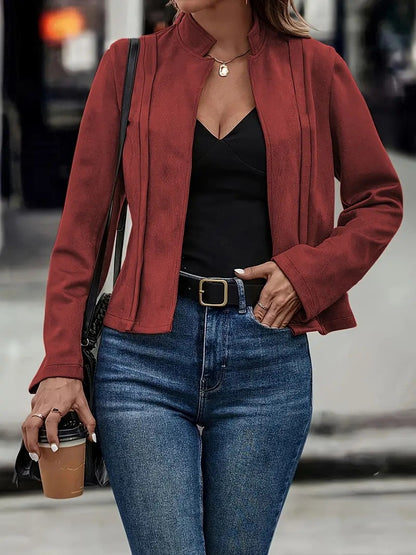 Fitted Jacket with Stand Collar and Pintuck Detail