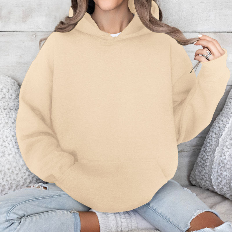 Solid Color Loose Fit Hoodie with Kangaroo Pocket