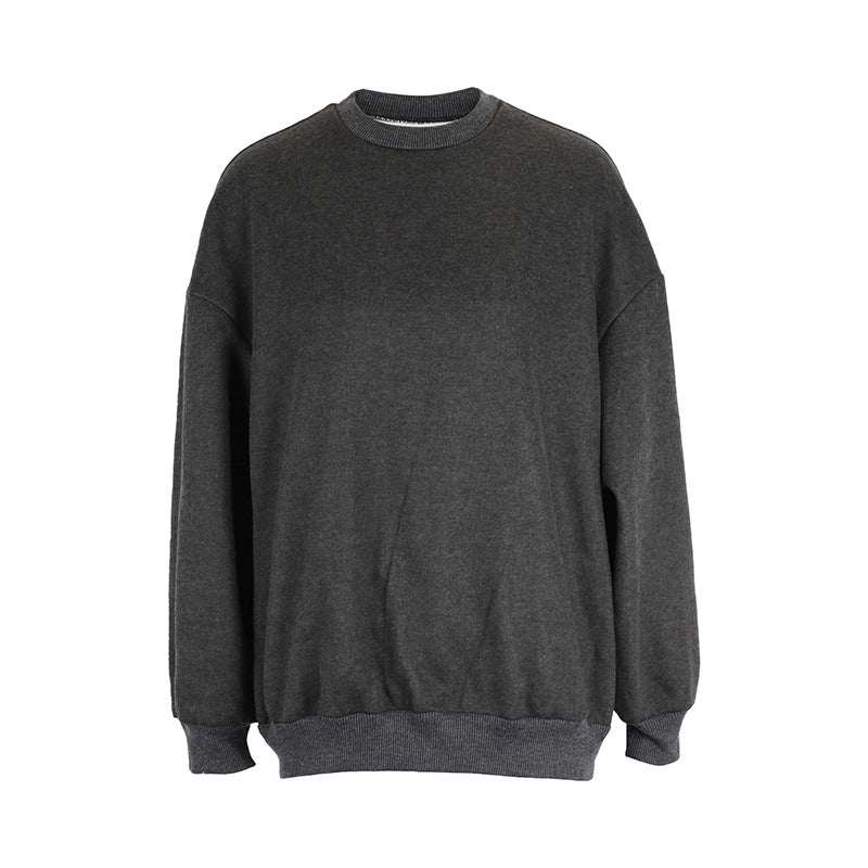 Solid Oversized Long Sleeve Sweatshirt with Round Neck