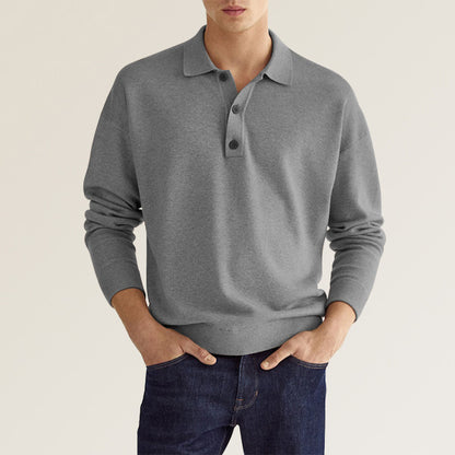Long-Sleeve Knit Polo Shirt with Button Placket